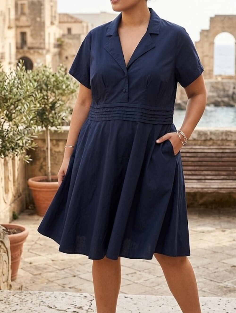 eshakti Navy Custom Dress with Beige Label One Size